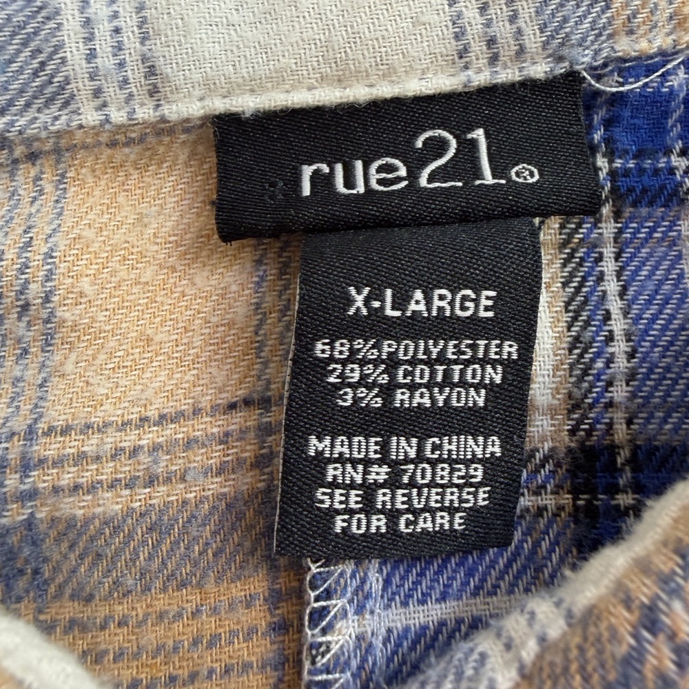 Rue 21 l Spliced Split Plaid Long Sleeve Button Up Cropped Top l Women's Size XL - Picture 3 of 5